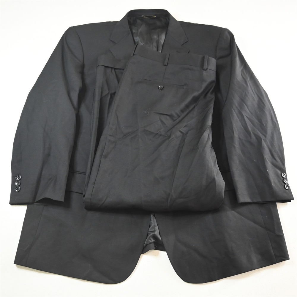 Pronto Moda 48R 42x30 Solid Black Lana Luxe Mens Jacket‎ Pants Suit